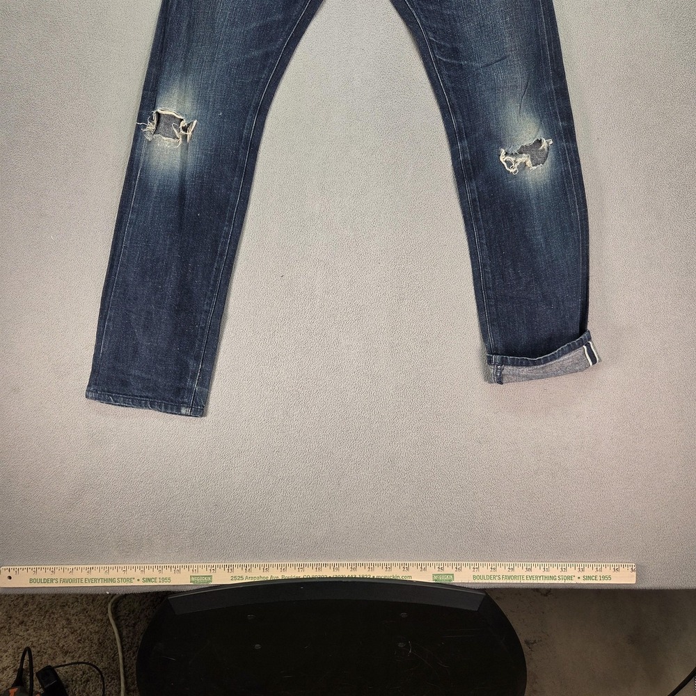 Selvedge Jeans Men Blue Slim Straight Button Distressed Fits 30x30 Massimo Dutti - Picture 16 of 16